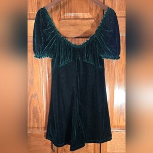 Altar'd State Velvet Mini Dress in Deep Green